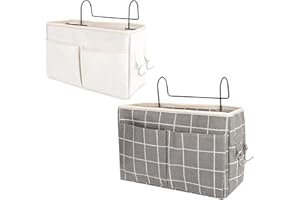 RHINOCEROSDANCE 2 sztuki organizera na łóżko, organizer wiszący, torba do przechowywania, wielofunkcyjna torba z dużą pojemnością, torba do zawieszenia na łóżku na książki, przekąski, pilota itp. (Biały, szary w