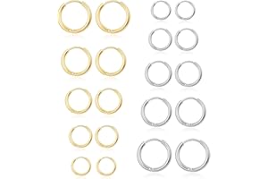 Senteria 10 paia orecchini rotondi a cerchio, per donne e uomini, ragazze, leggeri, in acciaio inox, per cartilagine, ipoallergenici, 8-16 mm