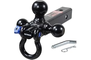 REYSUN 864058HP Trailer Hitch Tri Ball Mount and 360 Swival Tow Shackle, Fits for 2 Inch Receiver, Hitch Pin Included
