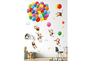 DECOWALL SG-2202 Balloons Monkey Wall Stickers Cartoon Monkeys Decals for Kids Children Baby Bedroom Nursery Living Room Art Home Decor Decoration Removable
