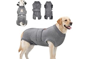 Eyein Dog Surgery Recovery Suit, Breathable Adjustable Female Male Dog Surgical Suit, Anti Licking Cone Alternative Dog Body Suit After Surgery Spay Neuter（Grey,L