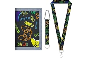 HUATEEN Kids Wallet for Boys,Black Game Controller Wallet Tri-fold Video Game Design with Lanyard & Keychain for Boy 9-12 Zippered Coin Purse Gift for Teenagers & Children