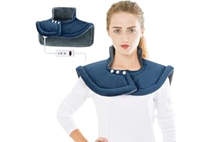 DISUPPO Coussin chauffant lesté pour le cou et les épaules, 50 X 56 cm Grande écharpe chauffante électrique pour soulager la douleur, 10 réglages de Chaleur, lavable en Machine, Bleu