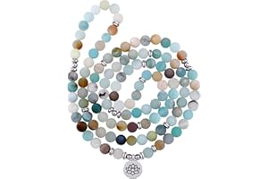 Tatuo 8 mm Mala Amazonite Collana Bracciale Mala Collana Perle Naturale Pietra preziosa Collana con 108 Perline Rotonde per Uomini Donne Gioielli Forniture Decorazione