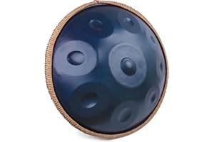 HEYQK Hand Pan Harmonic, Tamburo in Acciaio in D Minor 9 Note 22 Inches 440 HZ, Hand Drum Percussione con Soft Hand Pan Bag, 2 Bacchette e il Sopporto, Blu