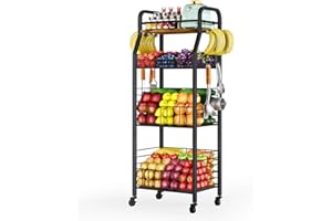VINCOURNA Vincourta Verdulero Cocina con Ruedas, Verdulero Cocina de 4 Niveles, 122cm Carrito Verdulero para Cocina, Carro Verdulero de Cocina, Frutero con Ruedas, Carrito Verduras para Almacenamiento de Cocina