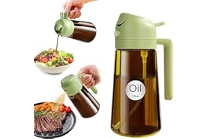 YARRAMATE 16oz/470ml Light-Blocking Dark Oil Sprayer for Cooking, 2-in-1 Olive Dispenser Bottle, Premium Amber Glass, Food-Grade Mister for Air Fryer, BBQ, Kitchen Use (Green)