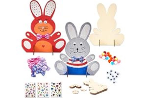 Gallop Chic 12 Stück Hasen aus Holz zum Bemalen, Ostern Basteln Kinder, DIY Osterhase Deko bastel set, Bastelsets Kinder Frühling für Bastelzubehör Dekorationen