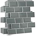 WALPLUS 3D Tile Stickers Peel and Stick Backsplash Splashback Decals Tile Transfer for Kitchen Bathroom Living Room Stick on Tile Waterproof Elegant Grey Metro Subway 20 Sheets 15.4x30.5cm