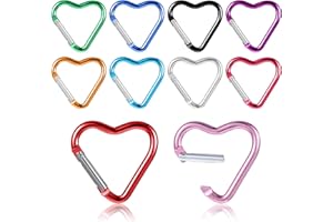 TEAAHA 10PCS Cute Heart Carabiner Metal Heart Shaped Backpack Clips Key Ring Climbing Buckle Heart Keychain Clip for Dog Leash Water Bottle Holder Spring Snap Clips Keys