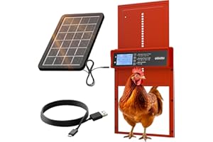 OKKÖBI Puerta Gallinero Automatica Solar - Pantalla LCD - Puerta Automatica Gallinero con Mando a distancia, Sensor de luz y Temporizador - Seguridad y Tranquilidad: Función anti-pellizco - 5 años protección