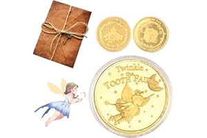Dewocke Tooth Fairy Gift Set, Gold Fairy Coins for Kids, With Vintage kraft Paper Envelopes and Letter Paper, Tooth Receipts, Ideal First Tooth Souvenir and Keepsake, Reward for Lost Tooth, Set of 2