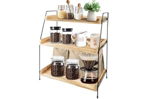 PopuLike 3 Tier Coffee Station Organizer, Wooden Coffee Storage Spice Rack Kitchen Shelf for Coffee Tea Accessories