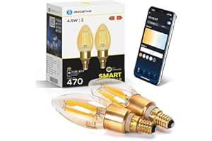 Aigostar Edison Bombillas Alexa LED E14 Bombillas Inteligentes 4.5W 470LM WIFI C35 Regulable 2700K-6500K, compatible con Alexa/Google Home. ámbar 2 pack