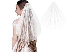 Amaxiu Kurze Braut Hochzeitsschleier, 1 Etage perlweißer Spitzenschleier mit Kamm Kopfschmuck Junggesellenabschied Kathedralenschleier für Bräute Blumen Frauen Dekorationen, Stirnband Zubehör, 55 cm