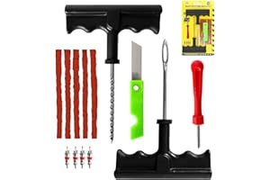 GROW TRENDY Kit Reparation Pneu Voiture | Inclut 2 Outils, 5 Mèches, 1 Extracteur d'Obus, 4 Valves et 1 Lame | Meche Pneu Crevaison, Tout-Terrain, Moto et Quad | Kit Reparation Pneu | Kit Anti Crevaison Voiture