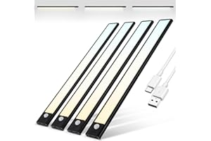Brendz Luz de armario con detector de movimiento, iluminación para armario, 4 x 40 cm, 3 temperaturas de color, recargable, iluminación regulable, barra de luz LED inalámbrica, color negro