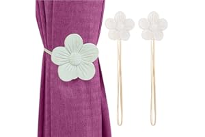 Lewondr Vintage Magnetic Curtain Tieback, 1 Pair Resin Flower Curtain Drapery Holdback Window Curtain Decorative Buckle Holder for Home Cafe Balcony - Beige