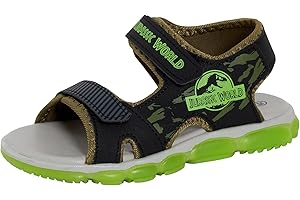 Jurassic World Boys Dinosaur Light Up Sports Sandals Open Toe Easy Fit Summer Shoes for Kids