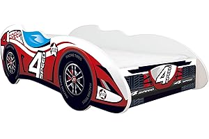 Topbeds Letto per bambini FORMULA 1 140x70cm, 4 velocità, con materasso in schiuma, Struttura in legno di faggio, Struttura resistente, Sicuro, Confortevole, Design unico