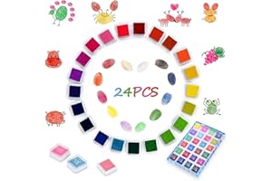 FOKELYI 24 Pack Ink Pad, Coloured Fingerprint Ink Pad for Kids, Non Toxic Mini Craft Ink Pad Set for DIY Scrapbooking Rubber Art Craft Stamp Card Making Washable