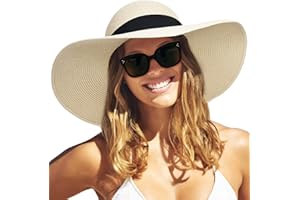 FURTALK Womens Sun Straw Hat Wide Brim UPF 50 Summer Hat Foldable Roll up Floppy Beach Hats for Women