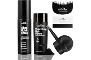 Hair Fibres for Thinning Hair, Black, SNOWSEN Professional 5 in1 Hair & Beard Styling Set, Include Applicator Pump, Fibre Hold Spray, Application Card, Hairline Comb,Hair Powder for Women & Men