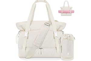 ETRONIK Sporttasche Damen Yogatasche, 40 L große Reisetasche mit Schuhfach, Nassfach und Wasserflaschentasche, Handgepäck Damen für Reisen, Krankenhaus, Pilates, Gym, Yogamatte, beige