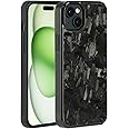 molzar Grip Series for iPhone 15 Plus Case with Real Forged Carbon Fiber, Built-in Metal Plate for Magnetic Mount, Works with Qi-Certified Chargers, Glossy Black/Forged