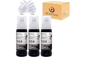 NEXTPAGE 104 czarny tusz kompatybilny z Epson 104 EcoTank butelka atramentowa do Epson EcoTank ET-2710 ET-2711 ET-2712 ET-2714 ET-2715 ET-2720 ET-2726 ET-4700, 3 opakowania czarny