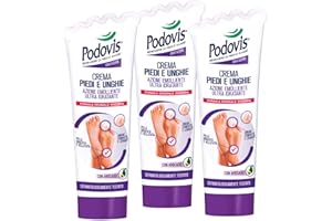 3x Podovis Crema Piedi e Unghie Azione Emolliente Ultra Idratante con Avocado Dermatologicamente Testato - 3 Flaconi da 100ml ognuno