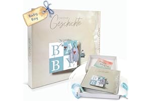 BABY STORCH Babyalbum "Deine Geschichte" - Baby Erinnerungsbuch zum Eintragen und Selbstgestalten - von Geburt an bis zur Einschulung - Fotoalbum für Junge - Geschenk zur Geburt
