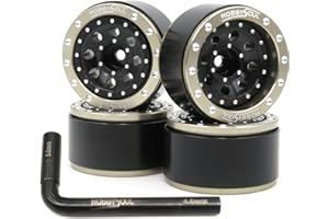 hobbysoul Einstellbare Offset 1.0 Beadlock Felgen Champagne Schwarz Farbe für 1/18 Traxxas TRX4M 1/24 Axial SCX24 90081 Crawler, (4 Stück)