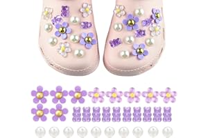 VANHVIS 30Pcs Flower Shoe Charms for Crocs, Clog Charms Pearl Shoes Decorations for Teens Girls