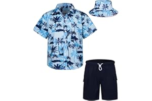 MOHEZ Boys Hawaiian Shirt and Short Set Summer Outfit Kids 2 Piece Festival Clothes Button Down Shirts Clothes Set For Kids