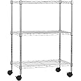 Amazon Basics - Scaffalatura a 3 ripiani stretti, su rotelle, Cromo, 34.04D x 58.93W x 83.18H cm