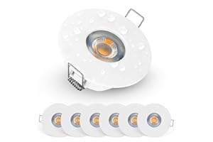 EMOS Bathroom Spot Lights Ceiling LED Waterproof IP44 | Spotlight 5W, 370lm, 3000K Warm White, 220-240V Powered | Pack of 6 recessed LED Downlights Ceiling for Outdoor Hallway, Soffit etc., White