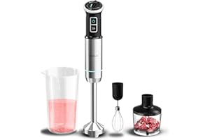 Cecotec Frullatore a Immersione Power Neutron 1100Max Cream&Crush, 1100 W, 4 Lame Rivestite in Titanio, Velocità Regolabile, Funzione Turbo, Piedino XL, Bicchiere da 800 ml, Tritatutto e Frusta