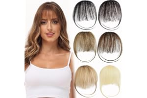 Yamel Clip in Fringe Human Hair Bangs Hair Clip on Wispy Fringe Hair Extensions with Temples Dark Brown Fine Air Bangs Human Hair Pieces for Women
