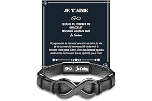 MANVEN Bracelet Pour Homme Idée Cadeau Homme Je t'aime Saint Valentin Cadeau Anniversaire Homme NoëL D'Anniversaire pour Lui Bijoux Homme Copain Mari Petit Ami Bracelet Cuir Homme Gravé
