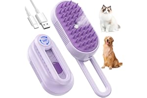 TONOS Cepillo Vapor para Gatos perro, 5-In-1 Multifuncional Cepillo a Vapor para Mascotas con Tanque de Agua y Recargable para Desenredar Nudos y Pelos Sueltos en Animales, Morado
