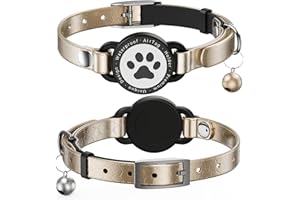 NOZLAID Leather Airtag Cat Collar - Waterproof Cat Collar AirTag Holder with Metal Buckle | Comfortable, Glossy Cats Tracker Collars with Bell for Girl Boy Cats, Kittens, and Puppies