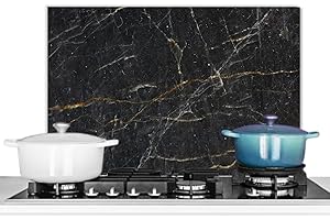 KitchenYeah© Antisalpicaduras Cocina 70x50 cm Protector Salpicaduras Pared Chapa Aluminio Kitchen Panel Vitrocerámica Accesorios Salpicadero Decoración Mármol - Negro - Oro - Gris