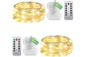 taiyongkang Pack de 2 luces de alambre para interior, batería con temporizador y mando a distancia, 6 m, 50 ledes, luz blanca cálida, pequeña cadena de luces para dormitorio, Navidad, boda, también