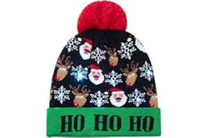 AIDEAONE Świeć świąteczną czapkę z motywem choinki, czapka z dzianiny ze światłami LED