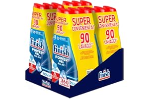 Finish Powergel Gel Detersivo per Lavastoviglie Liquido, Multiazione, 100 percento Stoviglie più Protette, 360 Lavaggi, 12 Confezioni da 30 Lavaggi, Multicolore, 600 ml (Confezione da 12)