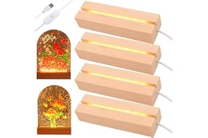 BAIFULAI 4-pack LED-träbaser, 20 cm träbas, ljusbas med USB-brytare, varma färger, ljusbas, ljusbas för 3 mm tjock akrylplatta