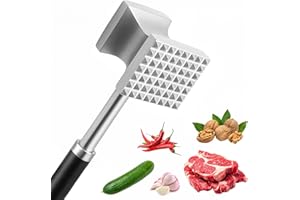 Druuzyl Batticarne Professionale 27cm in Acciaio Inox - Martello Doppia Faccia con Superficie Liscia/Zigrinata, Impugnatura Antiscivolo per Bistecche, Manzo, Pollo e Maiale, Attrezzo da Cucina Resiste