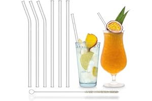 HÅLM Halm Glas Strohhalme Wiederverwendbar Trinkhalm - 23 cm gerade & gebogen 6 Stück - Glastrinkhalme + Spülmaschinenfest - Nachhaltig Glastrinkhalme Glasstrohhalme - Cocktail