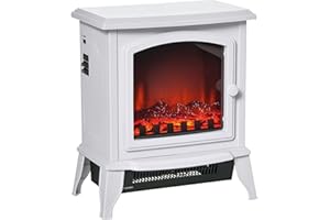 HOMCOM Chimenea Eléctrica 1000/2000W Chimenea Decorativa de Pie con Efecto de Llama Termostato Ajustable y Protección contra Sobrecalentamiento para Salas 20-25 m² 36,5x24x45,5 cm Blanco